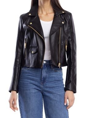 Blank NYC Black faux Leather Moto Jacket with Gold Hardware size small